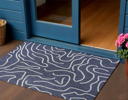 3' X 5' Navy Blue And Cream Abstract Indoor Outdoor Area Rug HomeRoots
