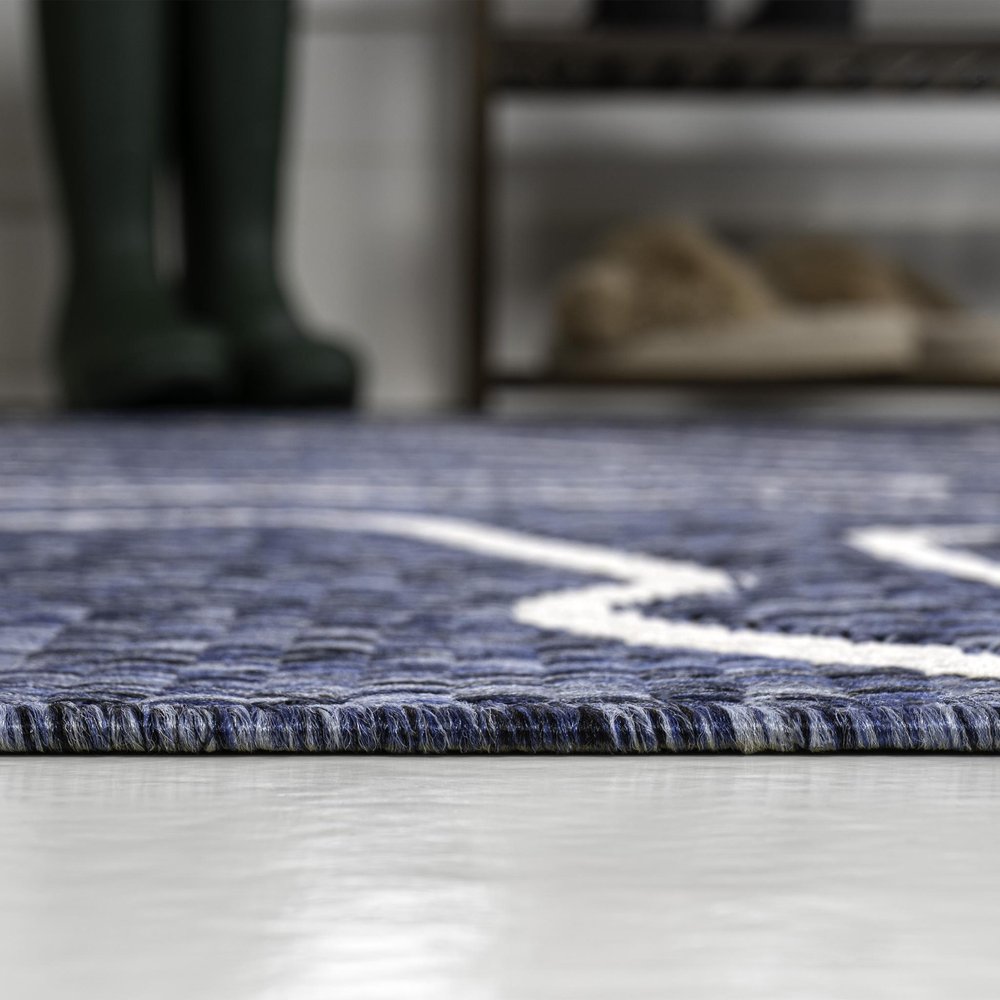 3' X 5' Navy Blue And Cream Abstract Indoor Outdoor Area Rug HomeRoots