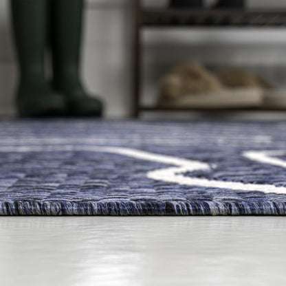 3' X 5' Navy Blue And Cream Abstract Indoor Outdoor Area Rug HomeRoots