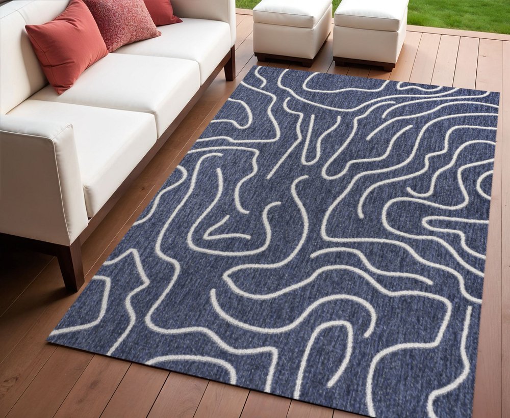 4' X 6' Navy Blue And Cream Abstract Indoor Outdoor Area Rug HomeRoots