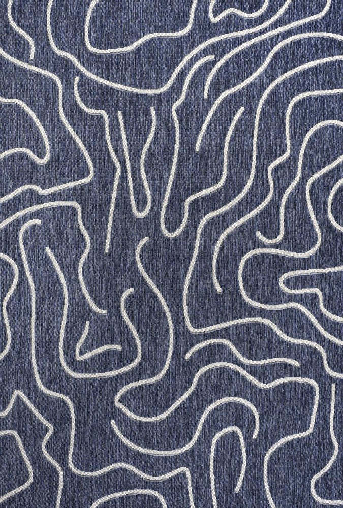 4' X 6' Navy Blue And Cream Abstract Indoor Outdoor Area Rug — view 1