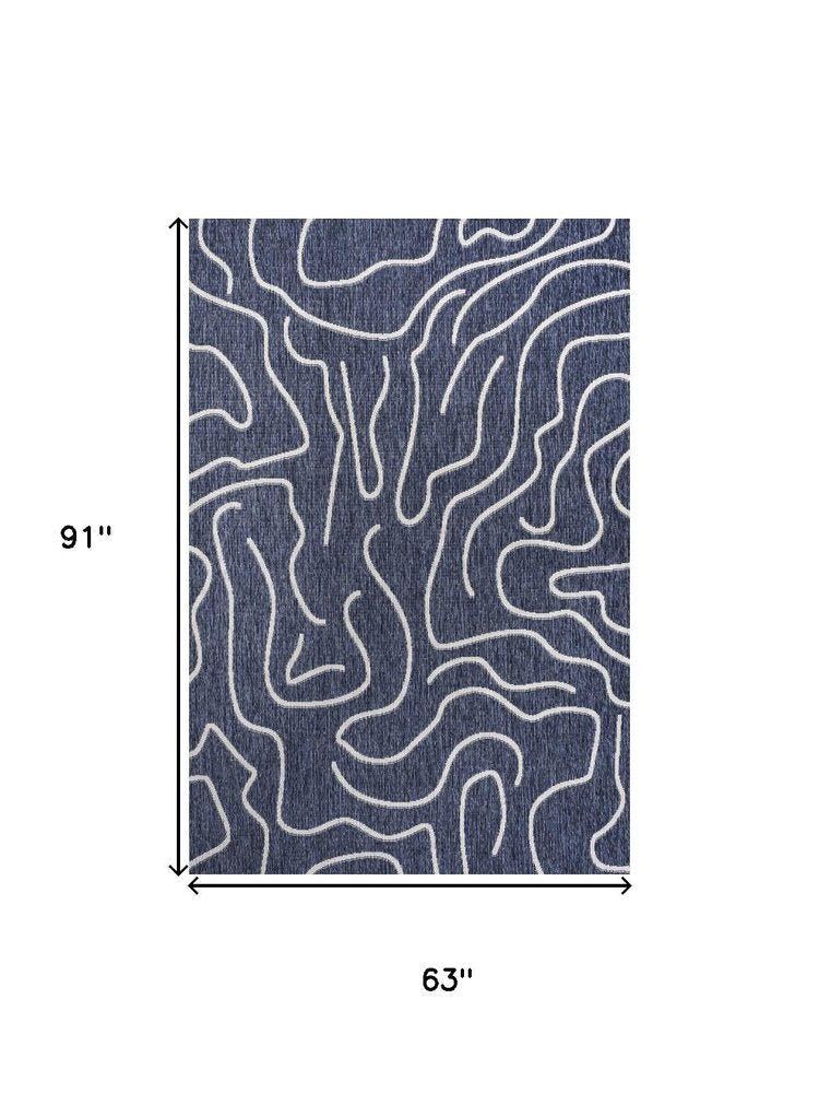 5' X 8' Navy Blue And Cream Abstract Indoor Outdoor Area Rug — view 6
