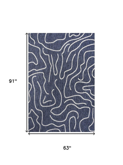 5' X 8' Navy Blue And Cream Abstract Indoor Outdoor Area Rug HomeRoots