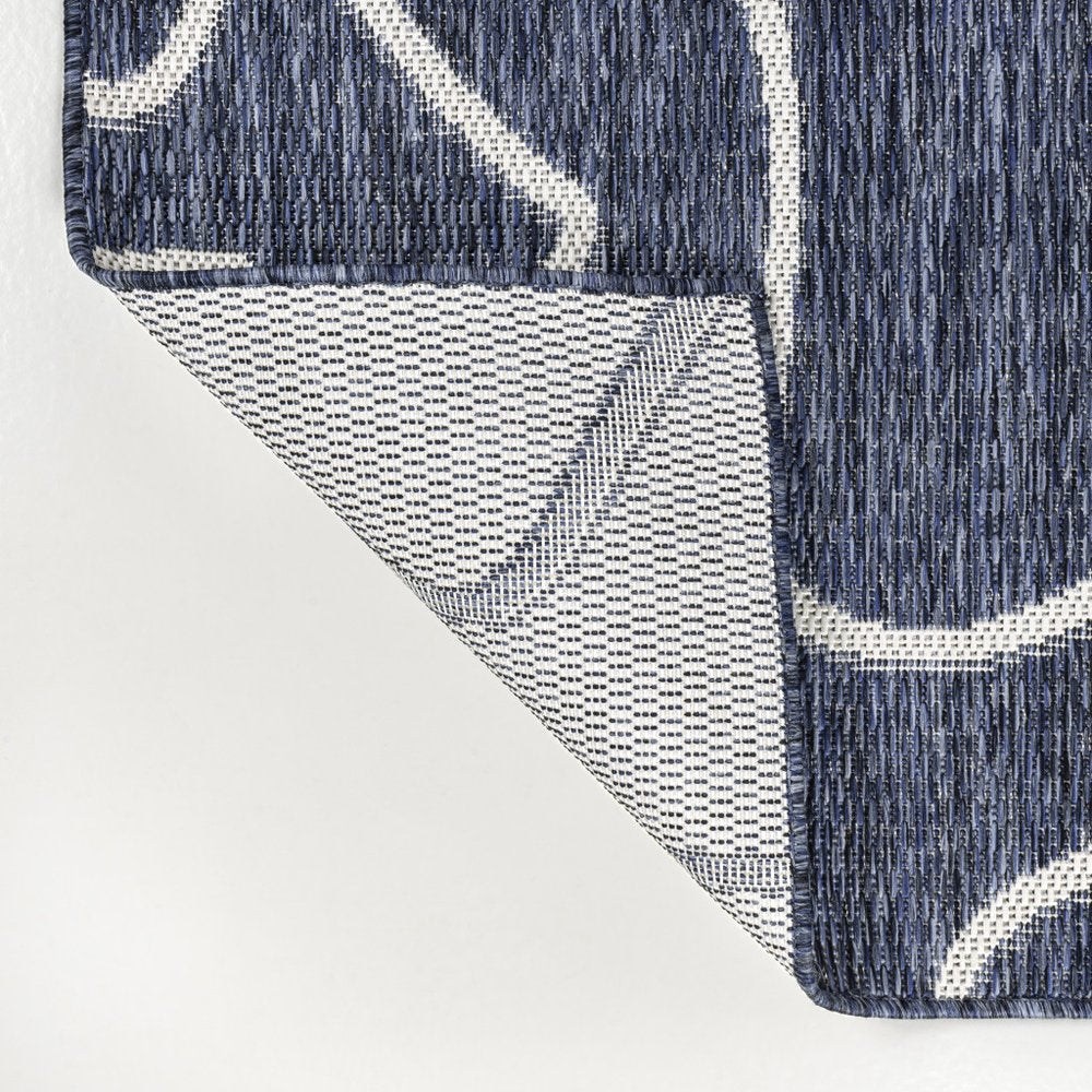 5' X 8' Navy Blue And Cream Abstract Indoor Outdoor Area Rug HomeRoots