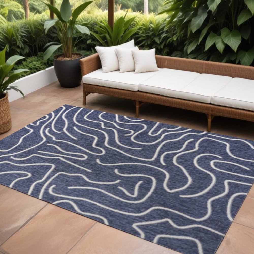 8' X 10' Navy Blue And Cream Abstract Indoor Outdoor Area Rug HomeRoots