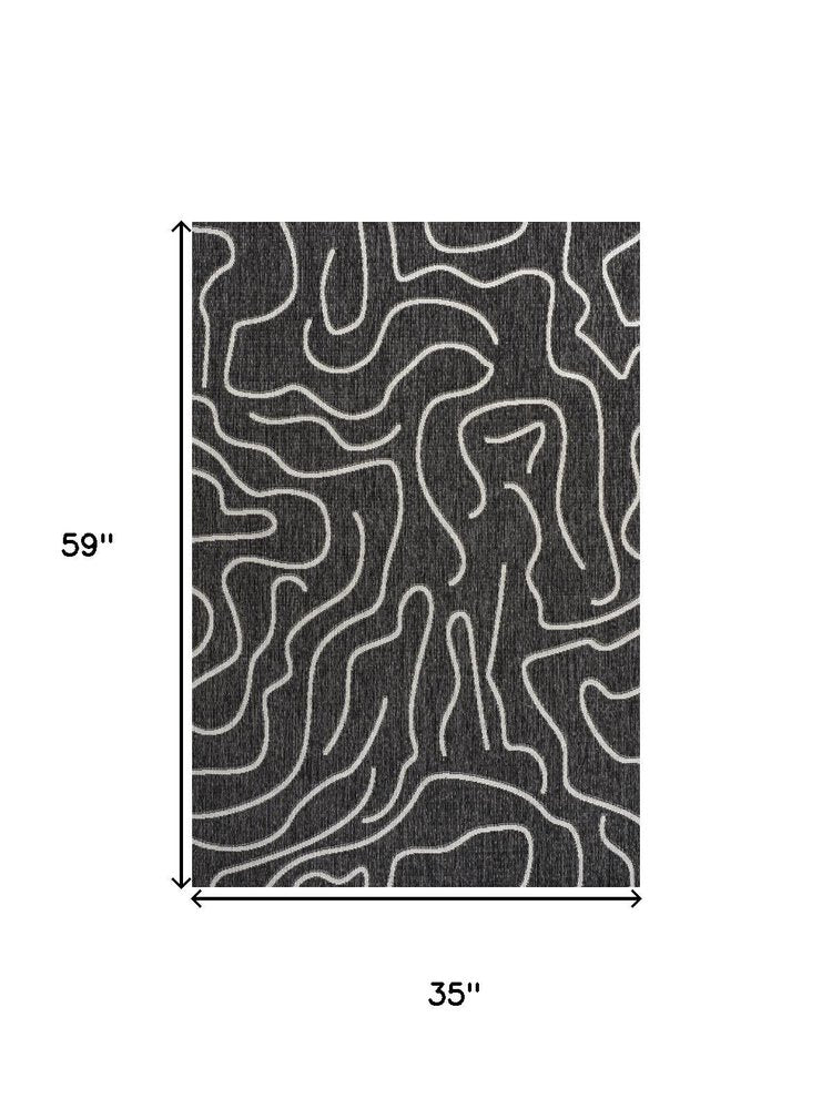 3' X 5' Black And Cream Abstract Indoor Outdoor Area Rug — view 6