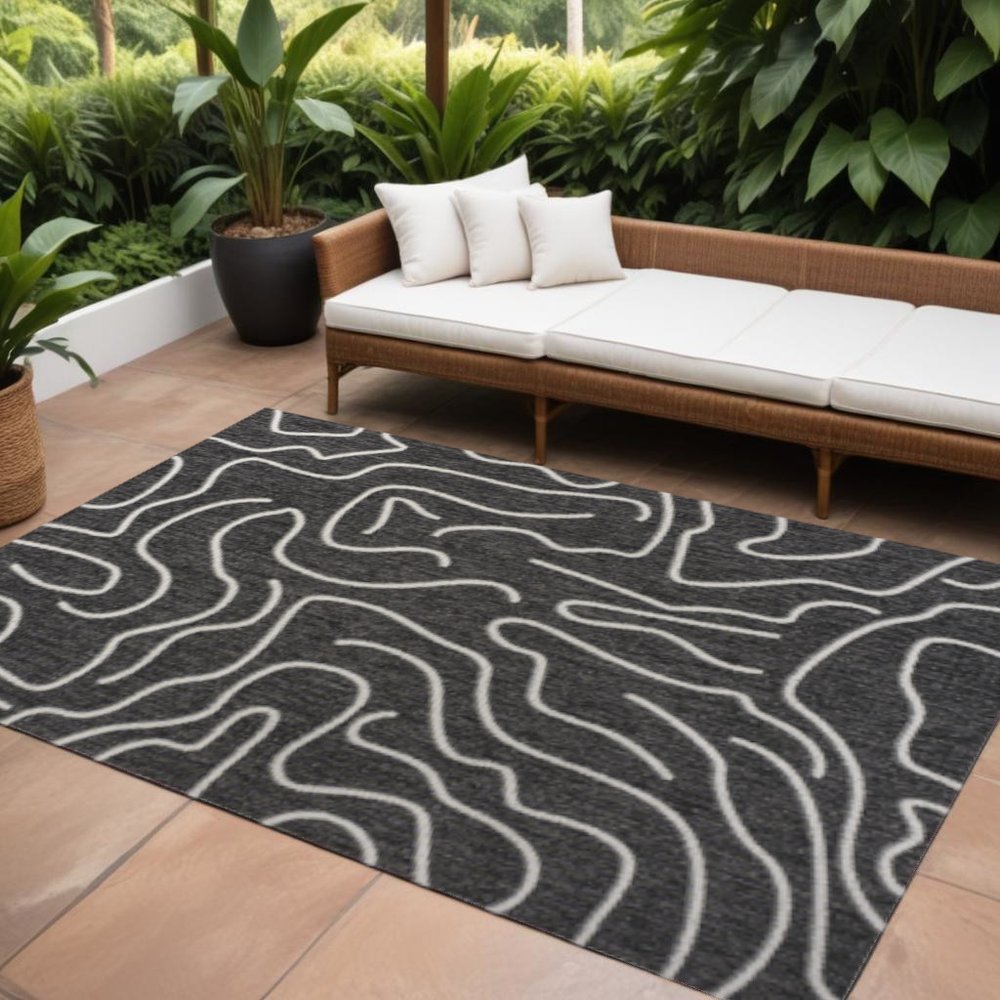 8' X 10' Black And Cream Abstract Indoor Outdoor Area Rug HomeRoots