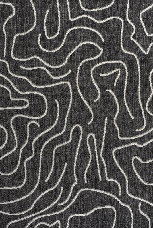 8' X 10' Black And Cream Abstract Indoor Outdoor Area Rug