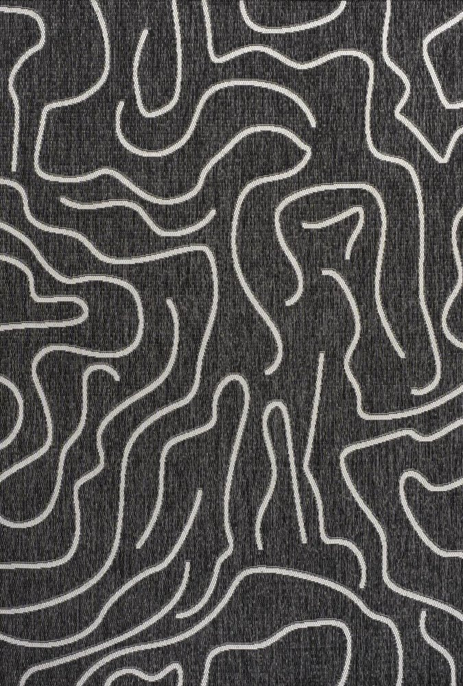 8' X 10' Black And Cream Abstract Indoor Outdoor Area Rug — view 1