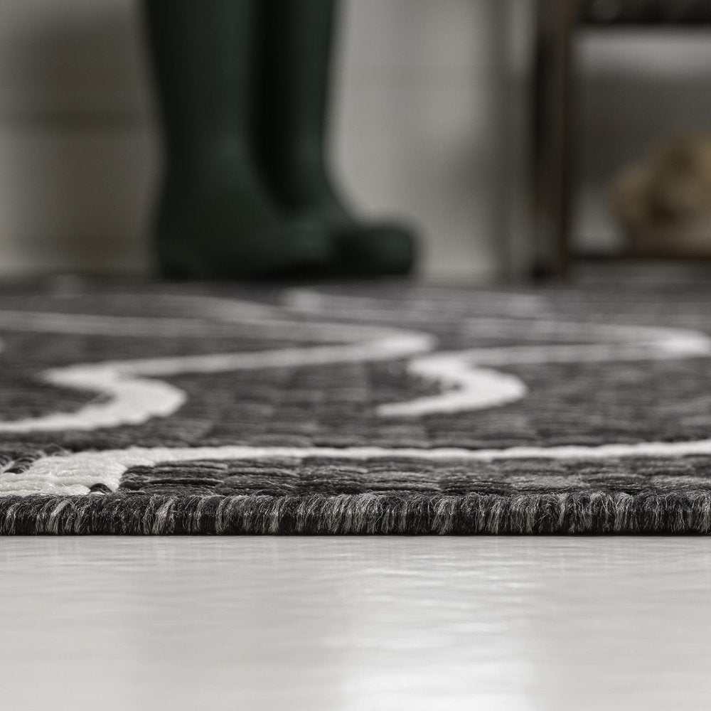 8' X 10' Black And Cream Abstract Indoor Outdoor Area Rug HomeRoots