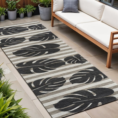 8' Black And Beige Floral Indoor Outdoor Runner Rug HomeRoots