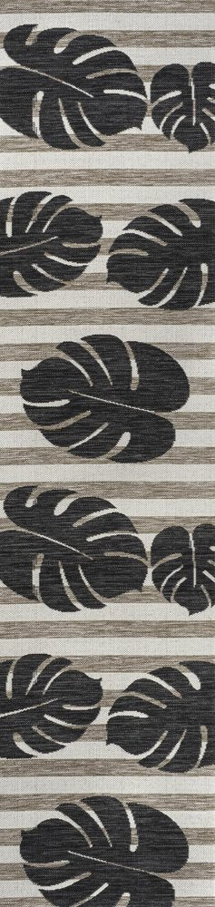 8' Black And Beige Floral Indoor Outdoor Runner Rug HomeRoots