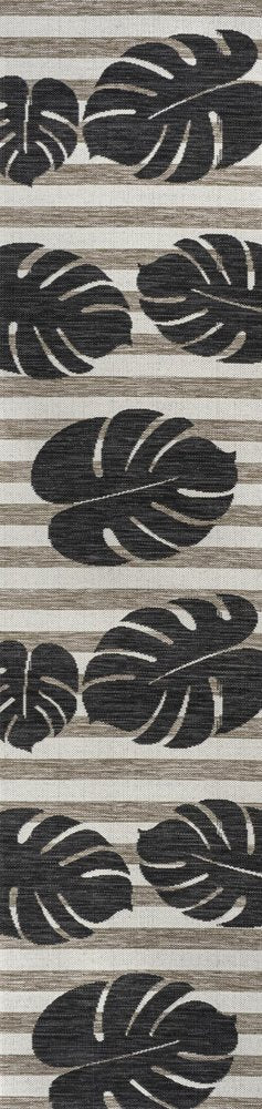 8' Black And Beige Floral Indoor Outdoor Runner Rug HomeRoots