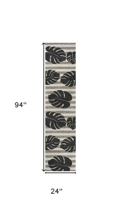 8' Black And Beige Floral Indoor Outdoor Runner Rug HomeRoots
