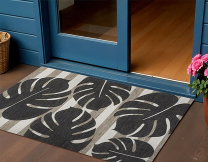 3' X 5' Black And Beige Floral Indoor Outdoor Area Rug HomeRoots