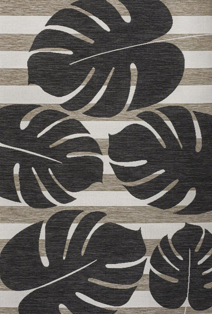 4' X 6' Black And Beige Floral Indoor Outdoor Area Rug HomeRoots