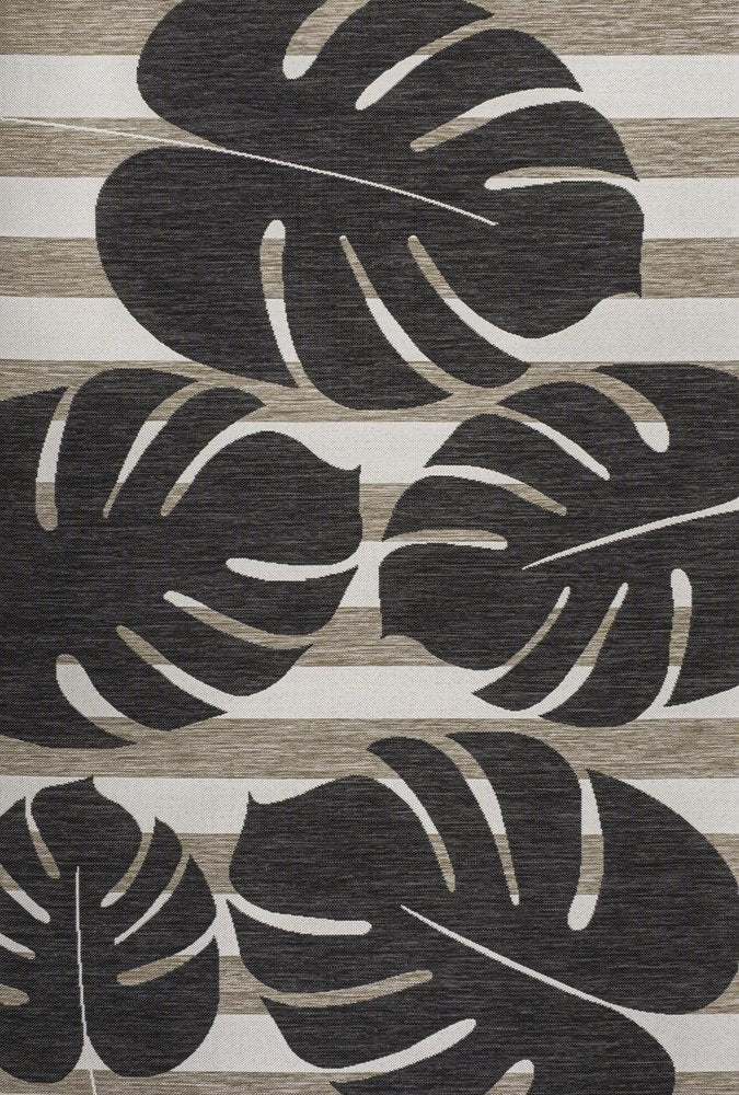 5' X 8' Black And Beige Floral Indoor Outdoor Area Rug