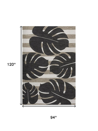 8' X 10' Black And Beige Floral Indoor Outdoor Area Rug HomeRoots
