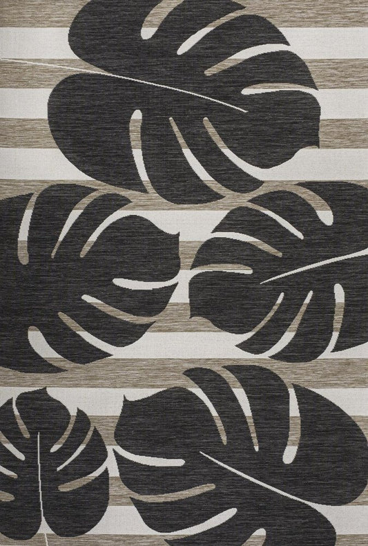 8' X 10' Black And Beige Floral Indoor Outdoor Area Rug