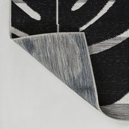 8' Black And Gray Floral Indoor Outdoor Runner Rug HomeRoots