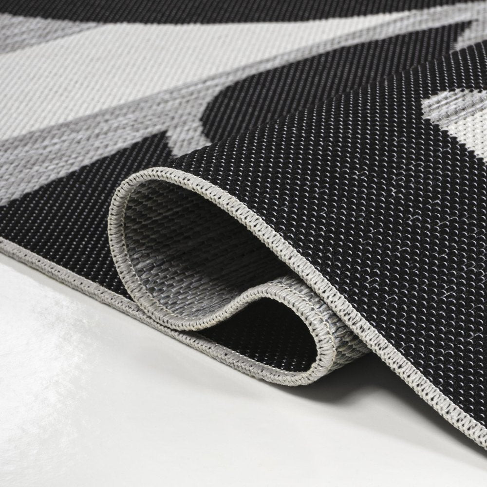 8' Black And Gray Floral Indoor Outdoor Runner Rug — view 4