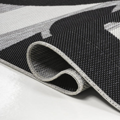 8' Black And Gray Floral Indoor Outdoor Runner Rug HomeRoots