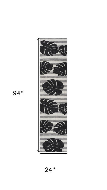 8' Black And Gray Floral Indoor Outdoor Runner Rug HomeRoots