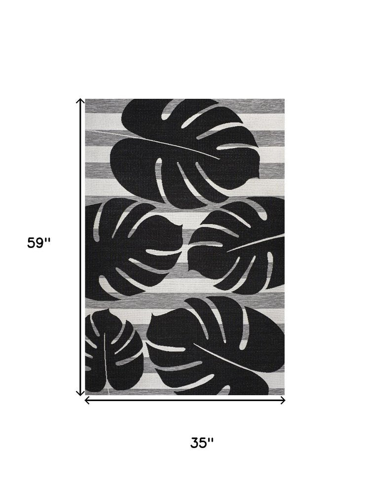 3' X 5' Black And Gray Floral Indoor Outdoor Area Rug HomeRoots