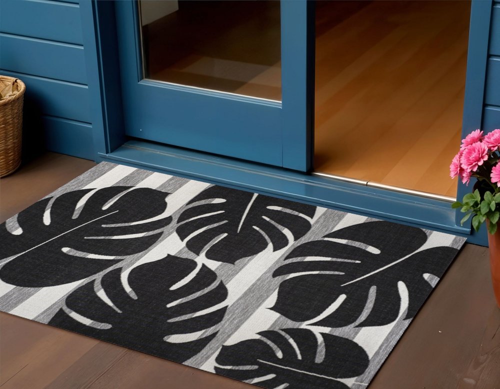 3' X 5' Black And Gray Floral Indoor Outdoor Area Rug HomeRoots
