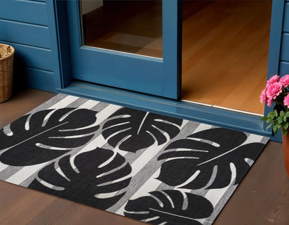 3' X 5' Black And Gray Floral Indoor Outdoor Area Rug HomeRoots