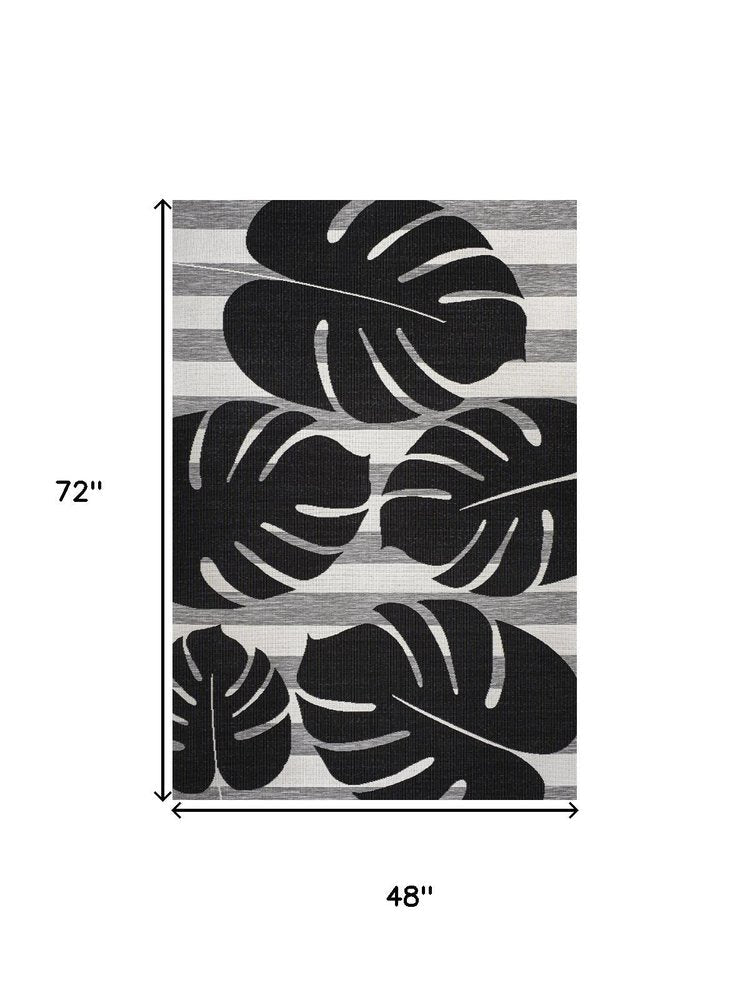 4' X 6' Black And Gray Floral Indoor Outdoor Area Rug — view 4