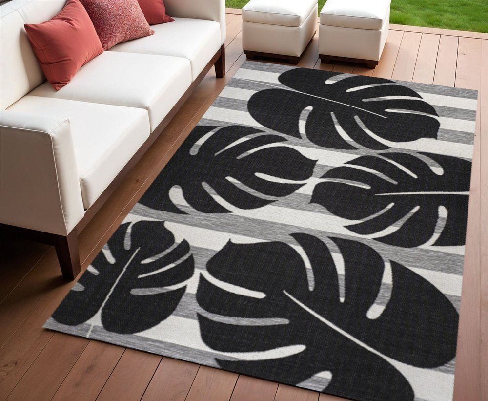 4' X 6' Black And Gray Floral Indoor Outdoor Area Rug HomeRoots