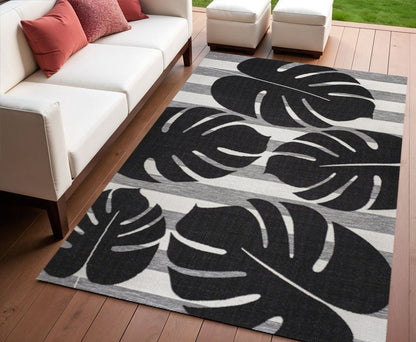4' X 6' Black And Gray Floral Indoor Outdoor Area Rug HomeRoots