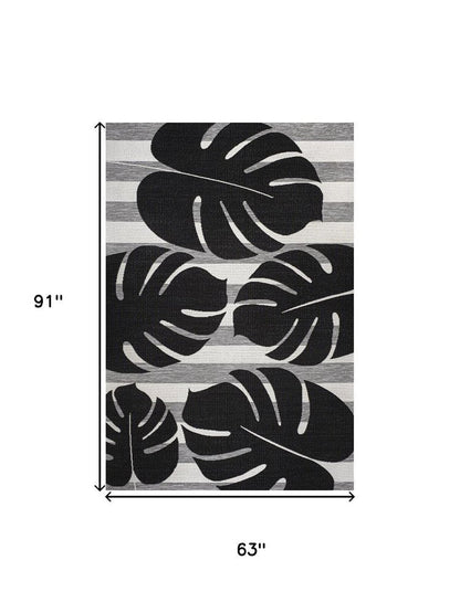 5' X 8' Black And Gray Floral Indoor Outdoor Area Rug HomeRoots