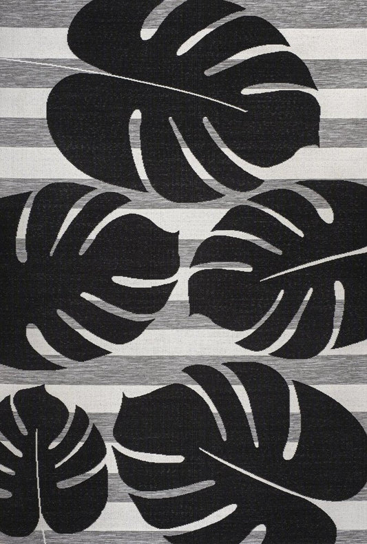 5' X 8' Black And Gray Floral Indoor Outdoor Area Rug