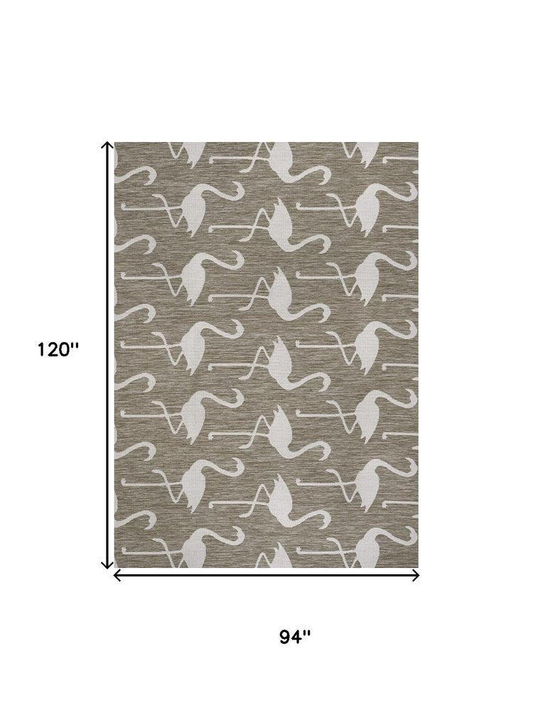 8' X 10' Beige And White Animal Print Indoor Outdoor Area Rug