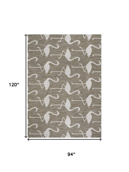 8' X 10' Beige And White Animal Print Indoor Outdoor Area Rug