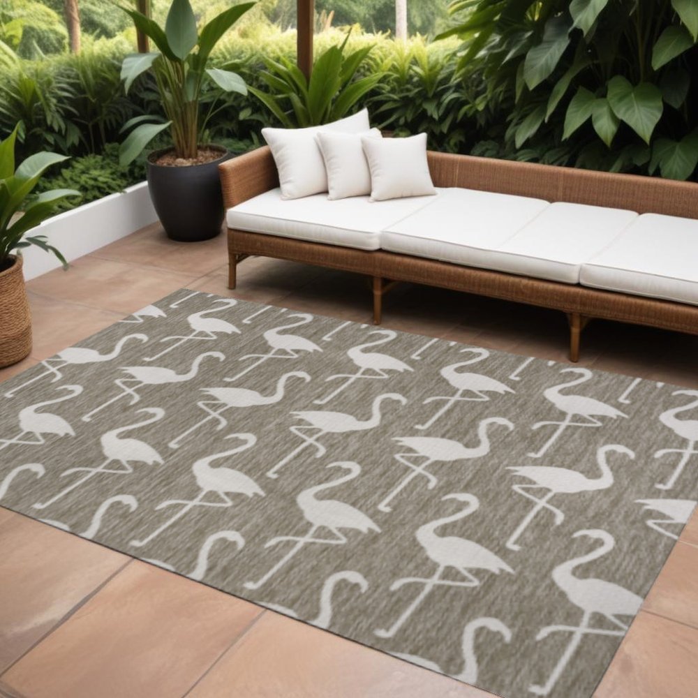 8' X 10' Beige And White Animal Print Indoor Outdoor Area Rug — view 4