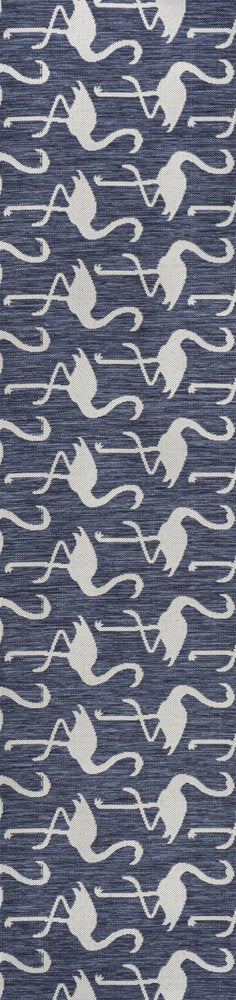 8' Navy Blue And White Animal Print Indoor Outdoor Runner Rug