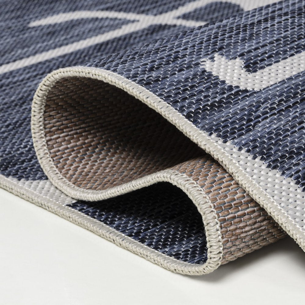 8' Navy Blue And White Animal Print Indoor Outdoor Runner Rug — view 3
