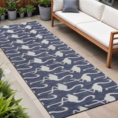 8' Navy Blue And White Animal Print Indoor Outdoor Runner Rug HomeRoots