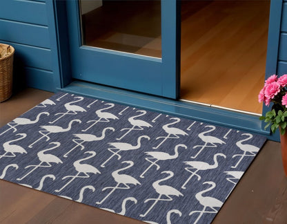 3' X 5' Navy Blue And White Animal Print Indoor Outdoor Area Rug HomeRoots
