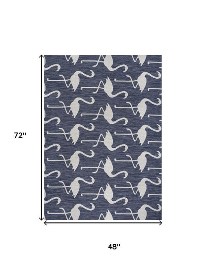 4' X 6' Navy Blue And White Animal Print Indoor Outdoor Area Rug HomeRoots