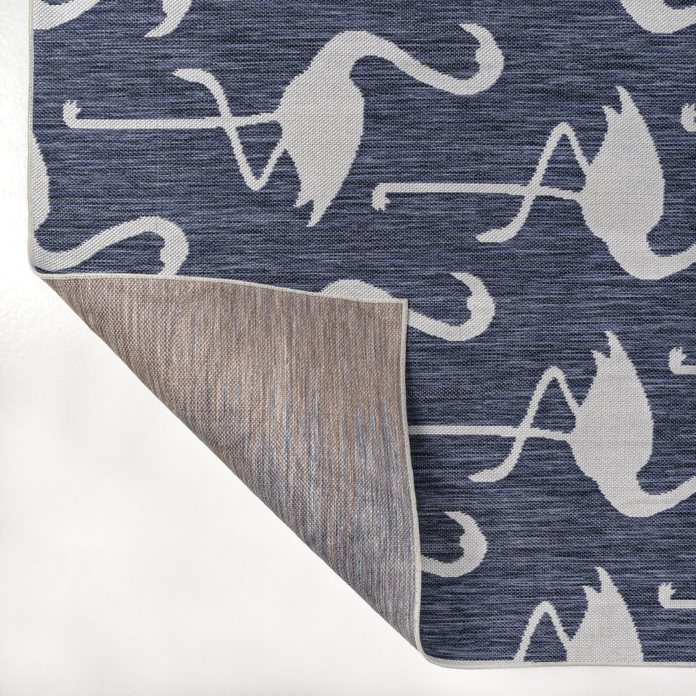 4' X 6' Navy Blue And White Animal Print Indoor Outdoor Area Rug — view 2
