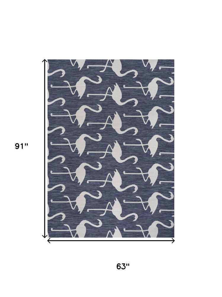 5' X 8' Navy Blue And White Animal Print Indoor Outdoor Area Rug HomeRoots