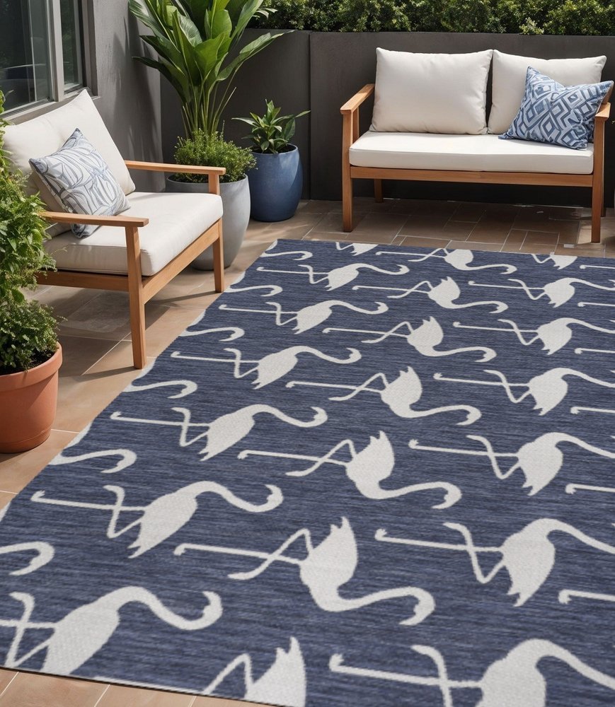 5' X 8' Navy Blue And White Animal Print Indoor Outdoor Area Rug HomeRoots