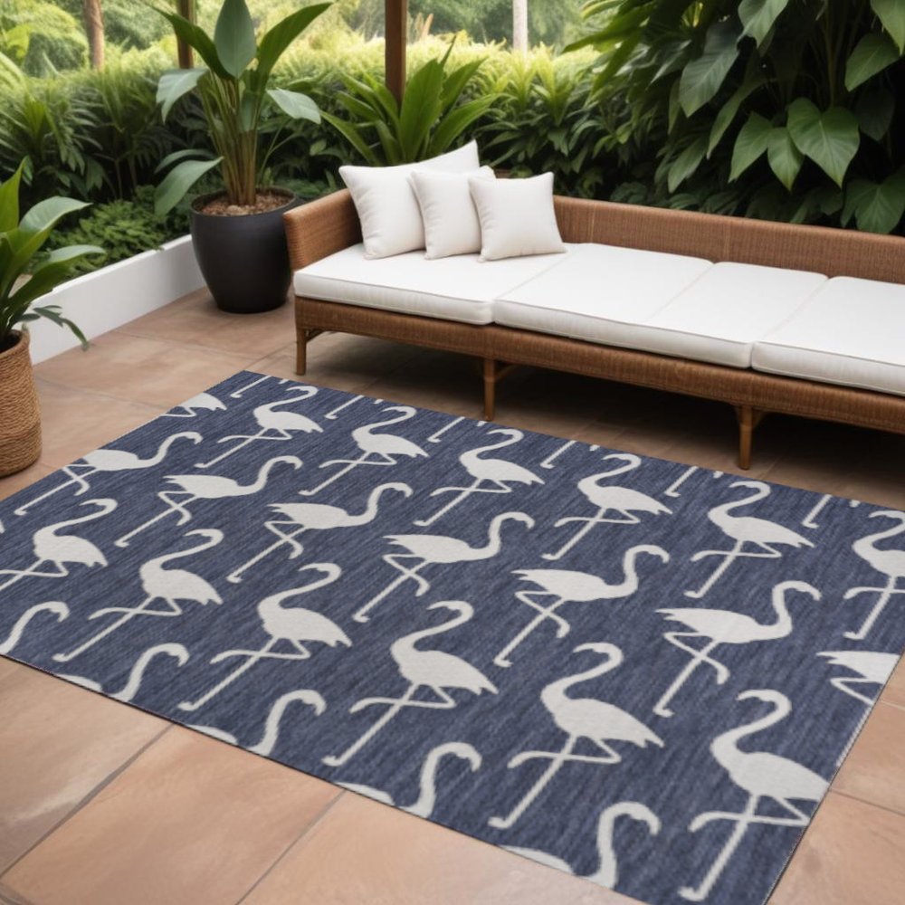 8' X 10' Navy Blue And White Animal Print Indoor Outdoor Area Rug — view 6