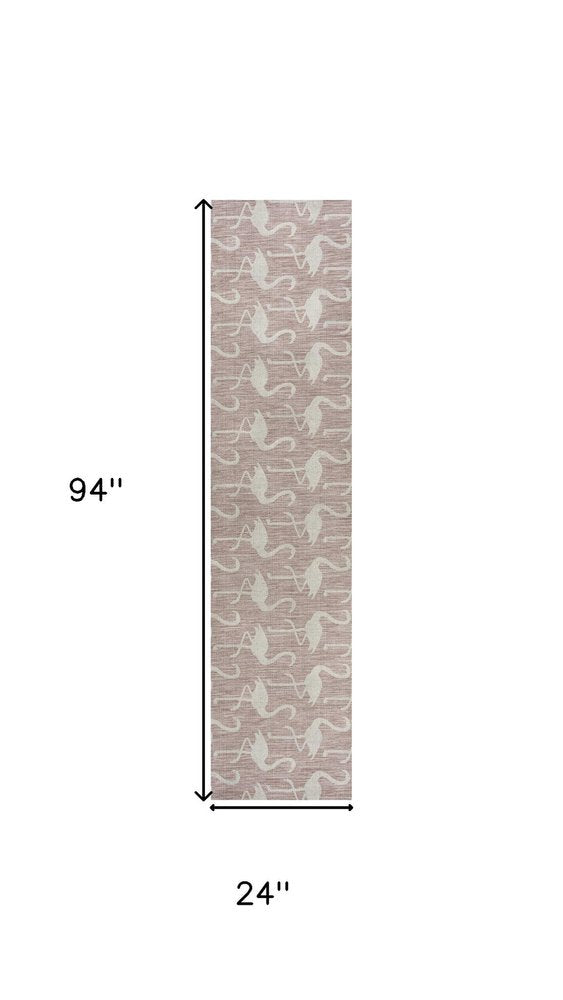 8' Pink And Cream Animal Print Indoor Outdoor Runner Rug HomeRoots