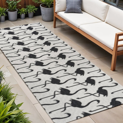 8' White And Black Animal Print Indoor Outdoor Runner Rug HomeRoots