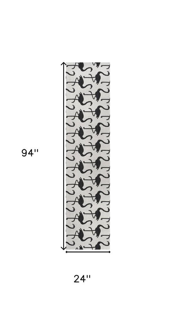 8' White And Black Animal Print Indoor Outdoor Runner Rug HomeRoots